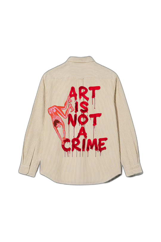 Smiling Cat- Art Is Not Crime Striped Shirt
