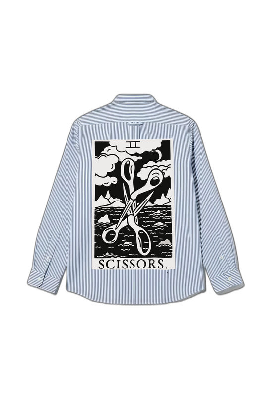 Smiling Cat-Scissors Striped Shirt