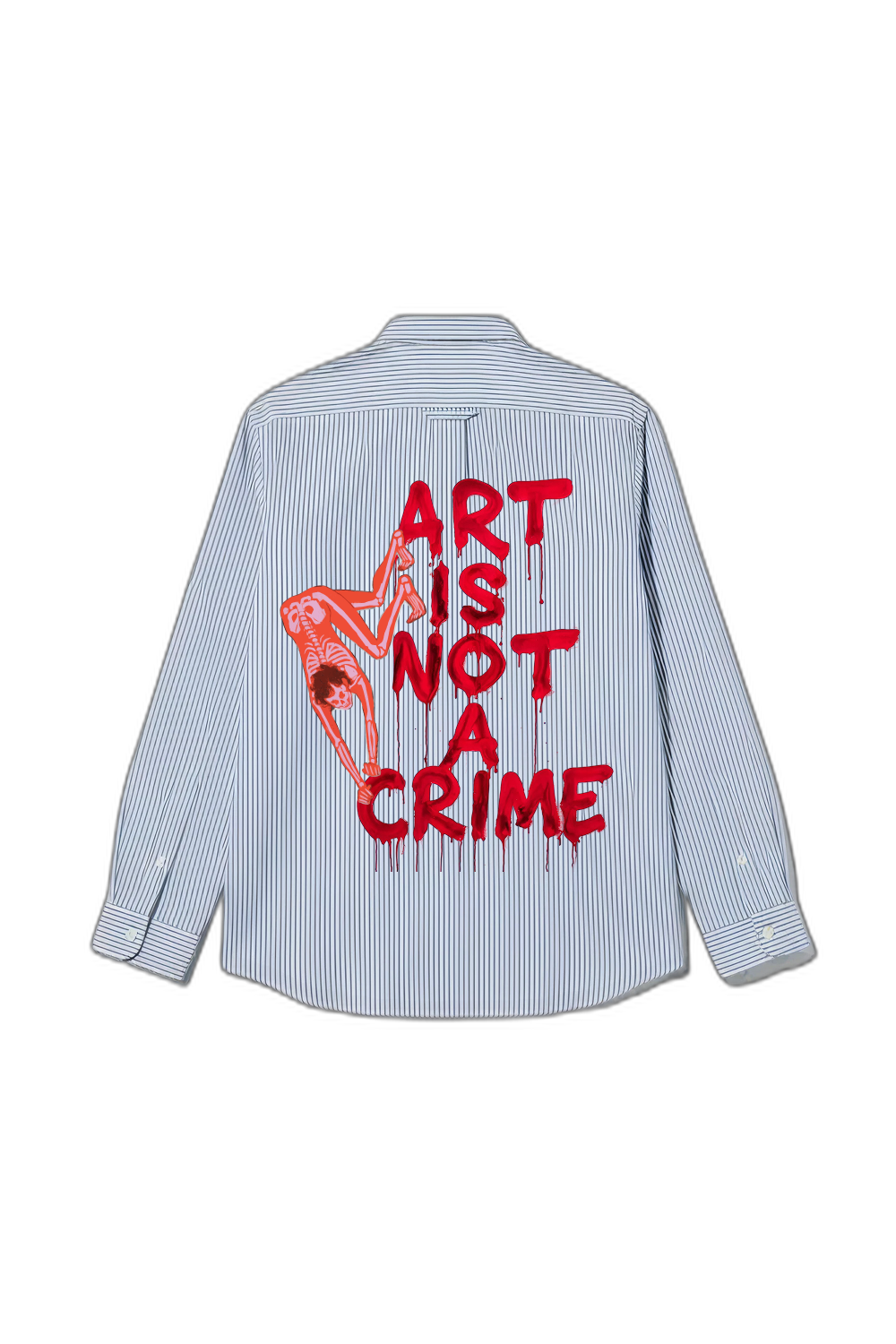 Smiling Cat- Art Is Not Crime Striped Shirt(Blue)