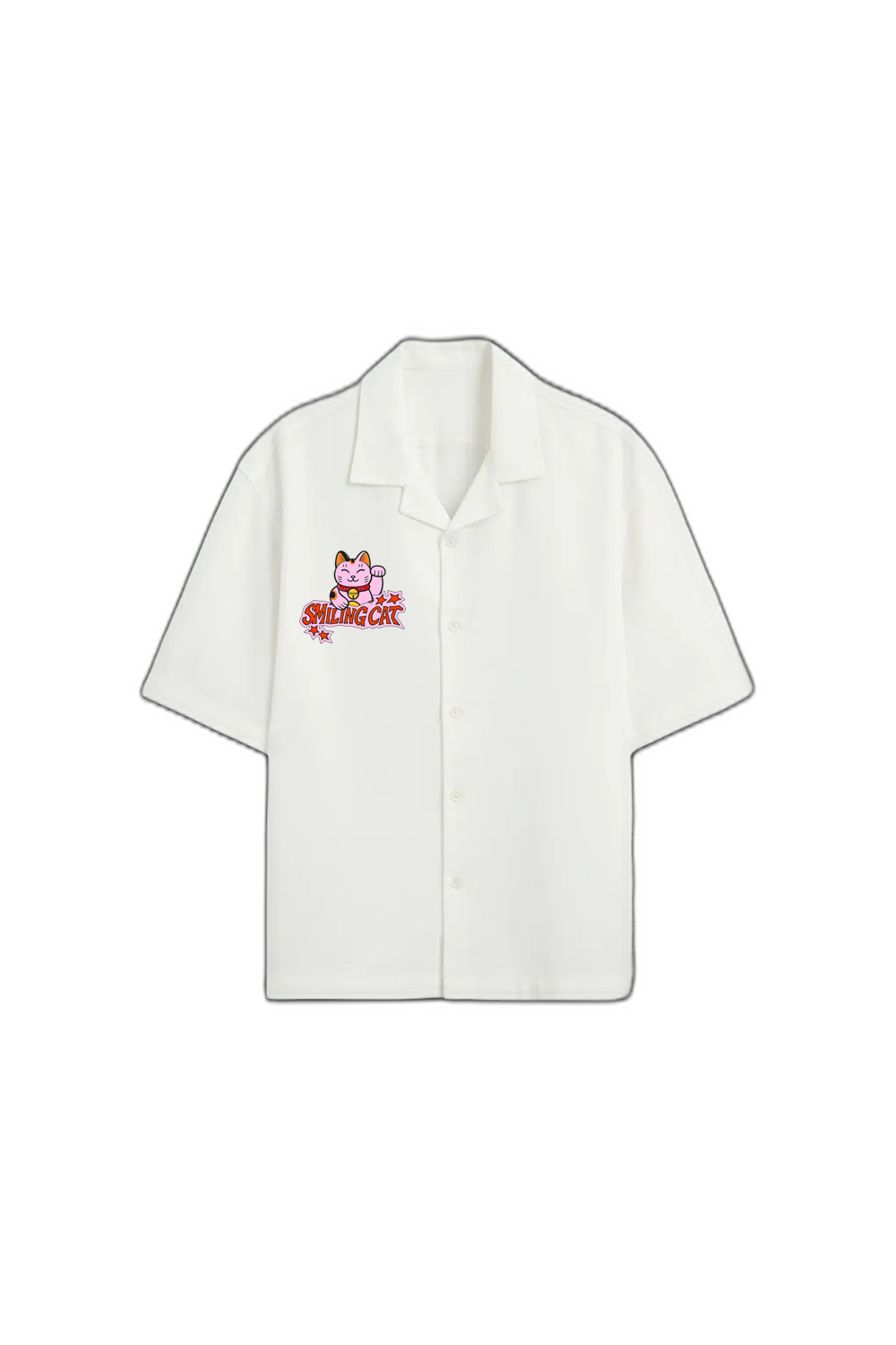 Smiling Cat- Eyes Don_t Lie Bowling Shirt(White)
