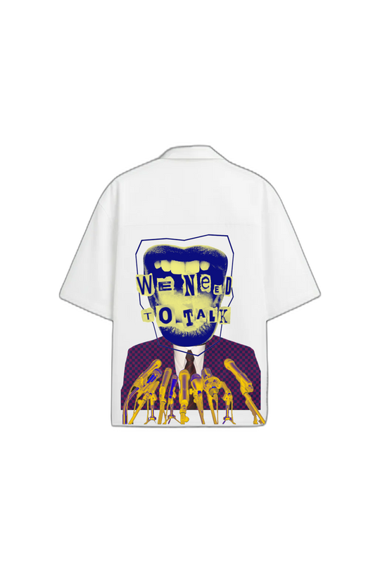 Smiling Cat-We Need to Talk Bowling Shirt (White)