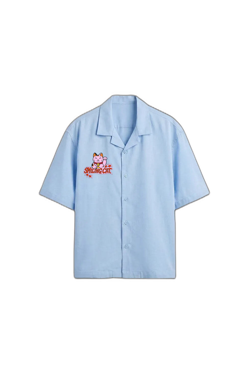 Smiling Cat-We Need to Talk Bowling Shirt (Light Blue)
