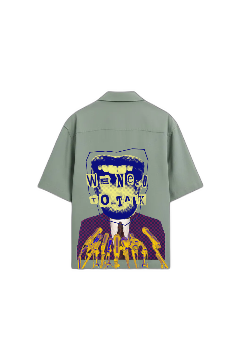 Smiling Cat-We Need to Talk Bowling Shirt (Sage Green)