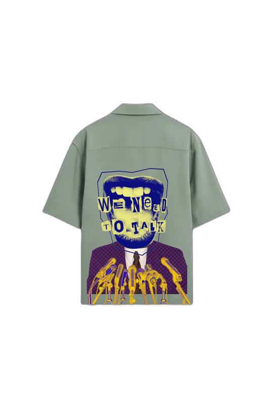 Smiling Cat-We Need to Talk Bowling Shirt (Sage Green)