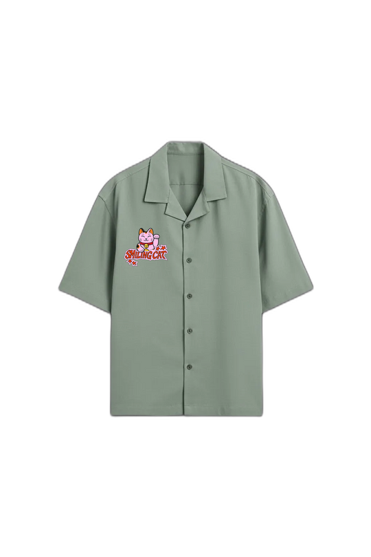 Smiling Cat-We Need to Talk Bowling Shirt (Sage Green)