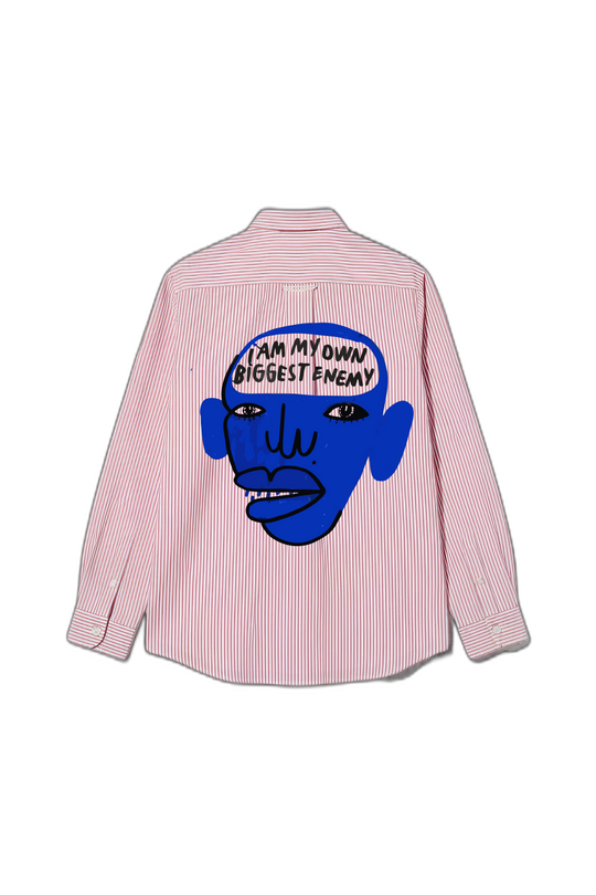 Smiling Cat- I Am My Own Enemy Striped Shirt