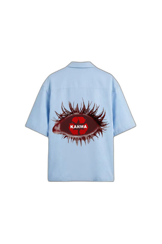 Smiling Cat- Karma Bowling Shirt (Light Blue)