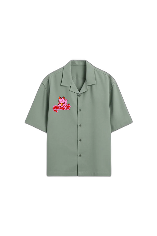 Smiling Cat- Since When Taking Time Took All My Life Bowling Shirt (Sage Green)