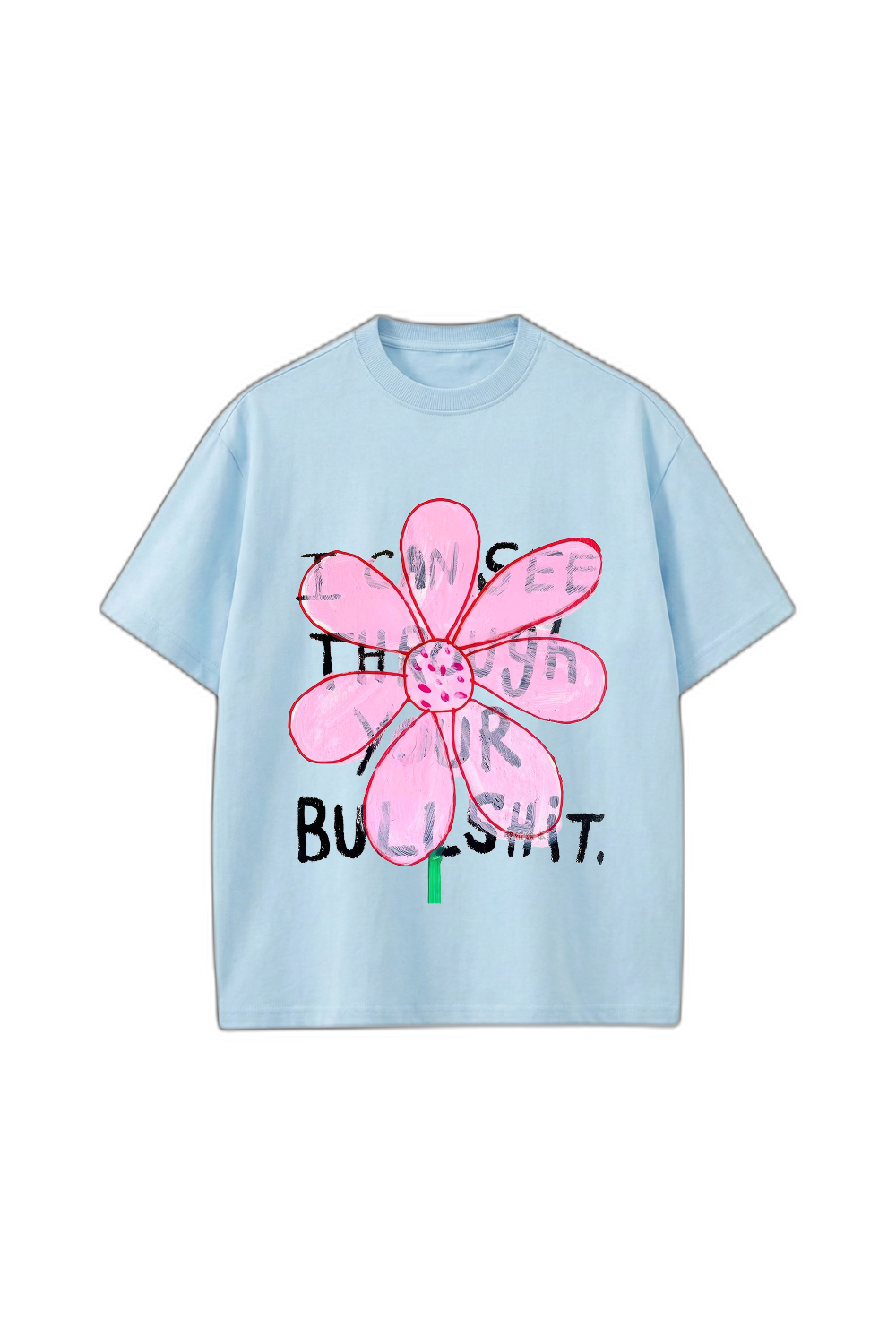 Smiling Cat- I Can See Through Your Bullshit Tshirt(Light Blue)