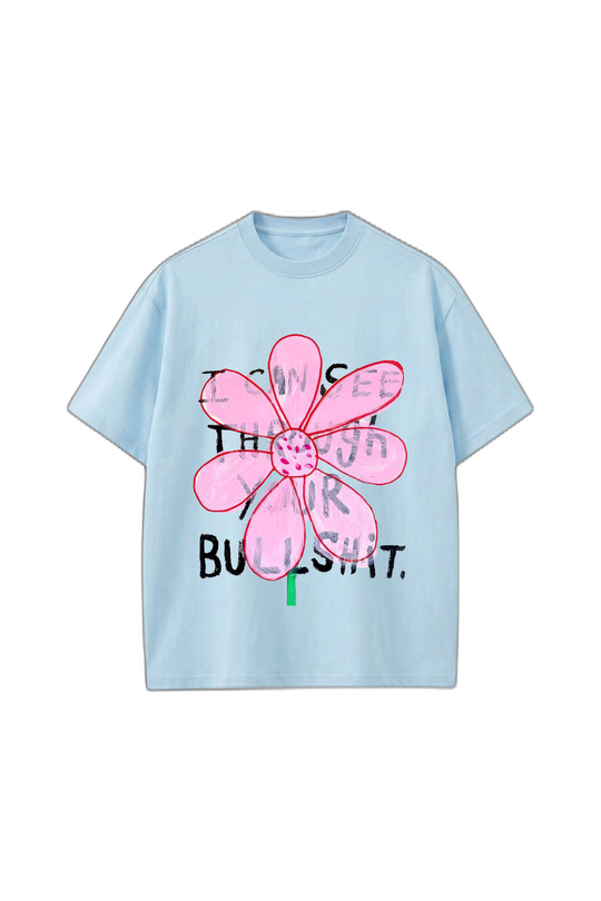 Smiling Cat- I Can See Through Your Bullshit Tshirt(Light Blue)