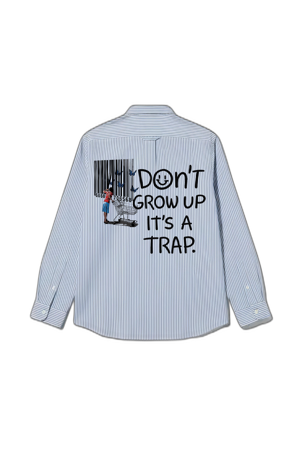 Smiling Cat-Don_t Grow Up It_s a Trap Striped Shirt(Blue)