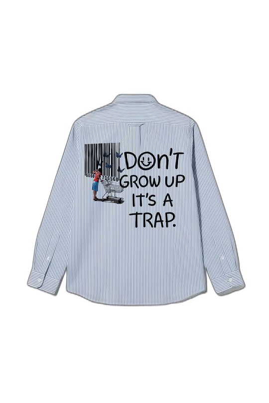 Smiling Cat-Don_t Grow Up It_s a Trap Striped Shirt(Blue)
