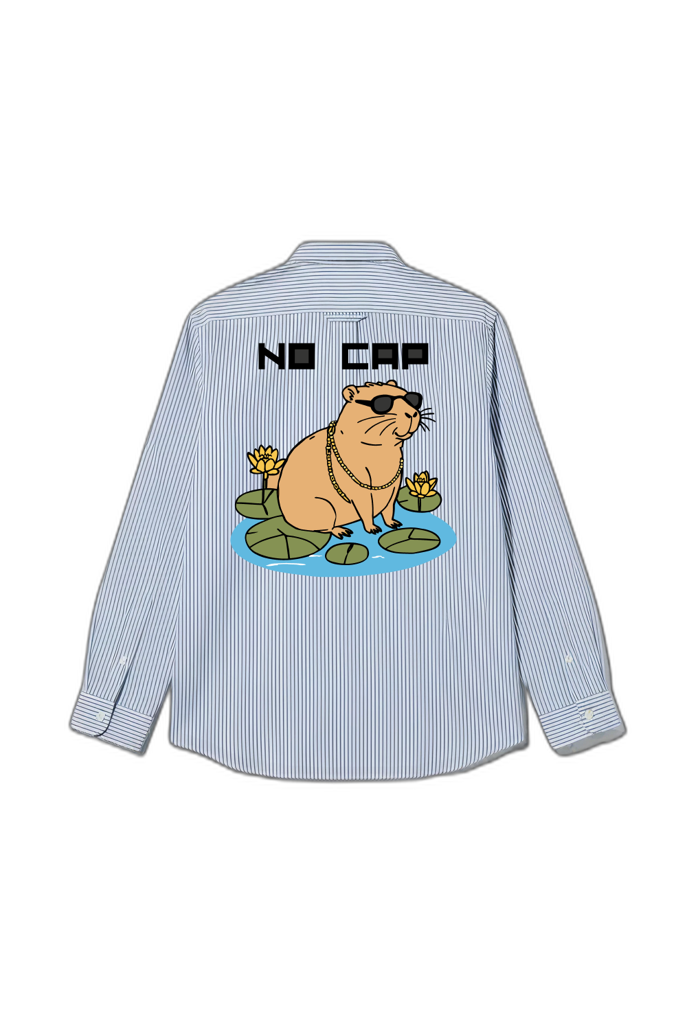 Smiling Cat- No Cap Striped Shirt (Blue)