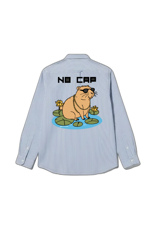 Smiling Cat- No Cap Striped Shirt (Blue)