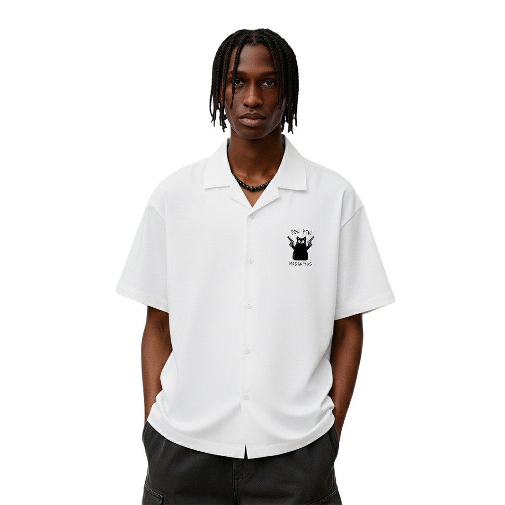 Pew Pew White Bowling Shirt