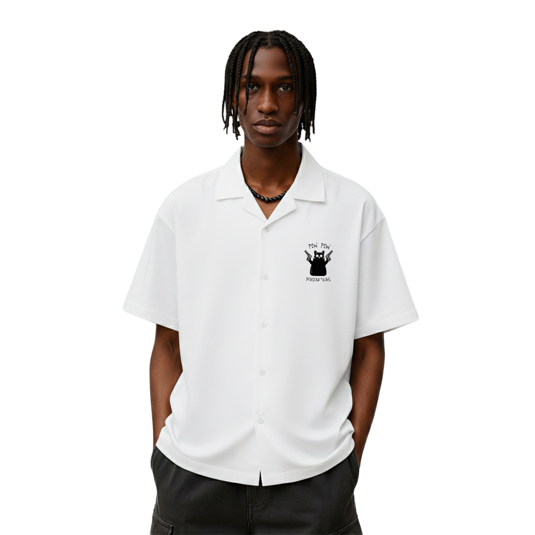 Pew Pew White Bowling Shirt