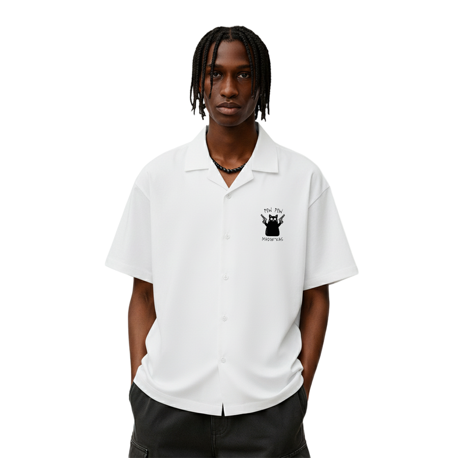 Pew Pew White Bowling Shirt