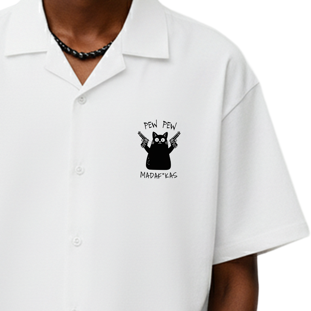 Pew Pew White Bowling Shirt