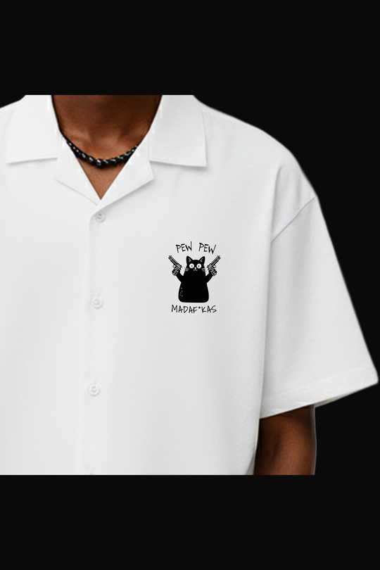 Pew Pew White Bowling Shirt