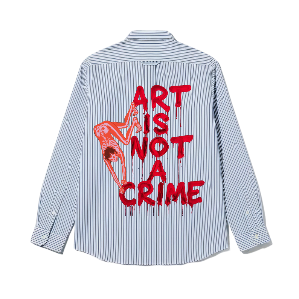 Smiling Cat- Art Is Not Crime Striped Shirt(Blue)