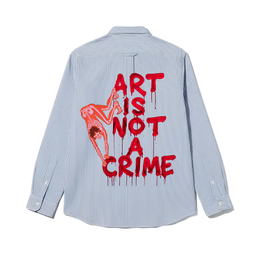 Smiling Cat- Art Is Not Crime Striped Shirt(Blue)