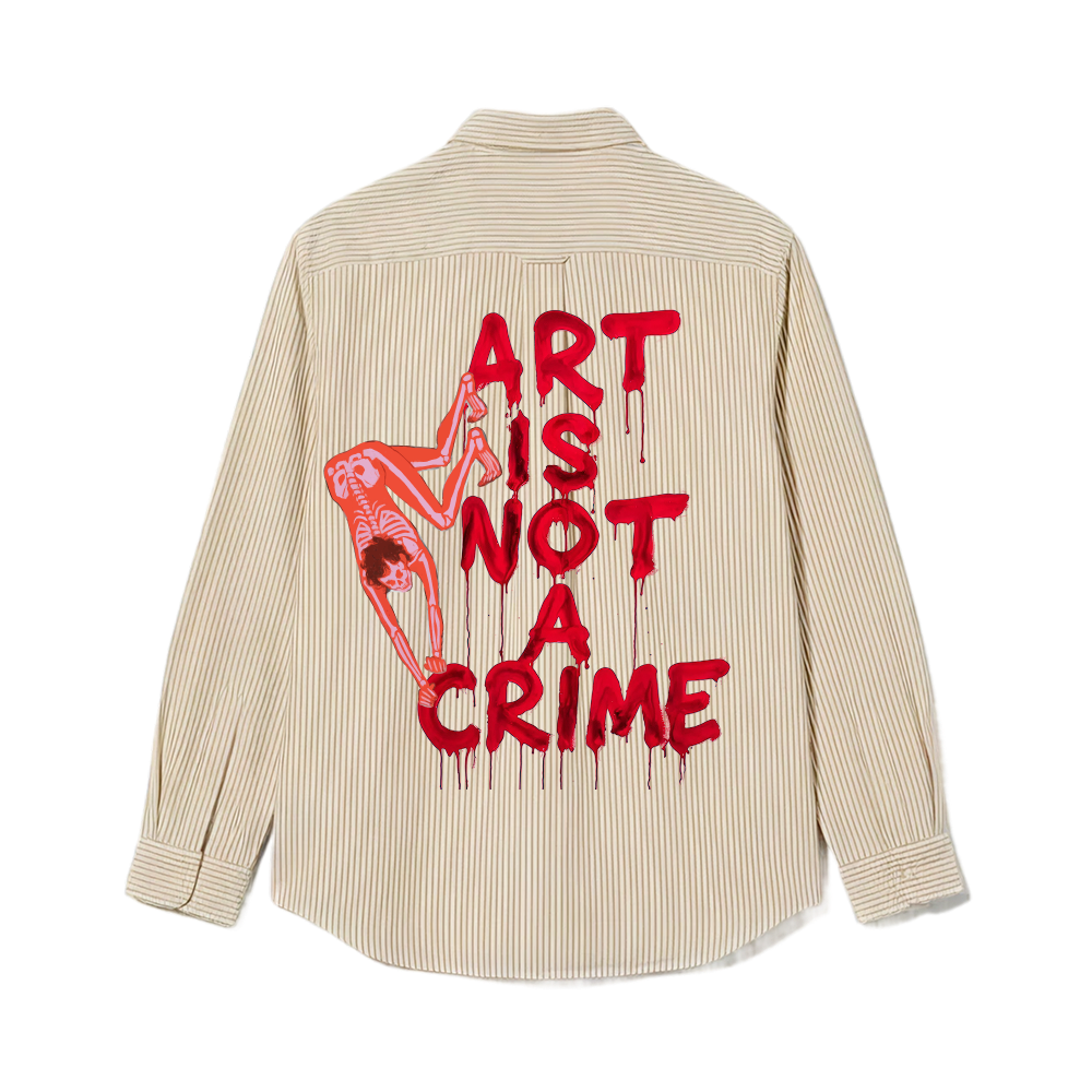 Smiling Cat- Art Is Not Crime Striped Shirt