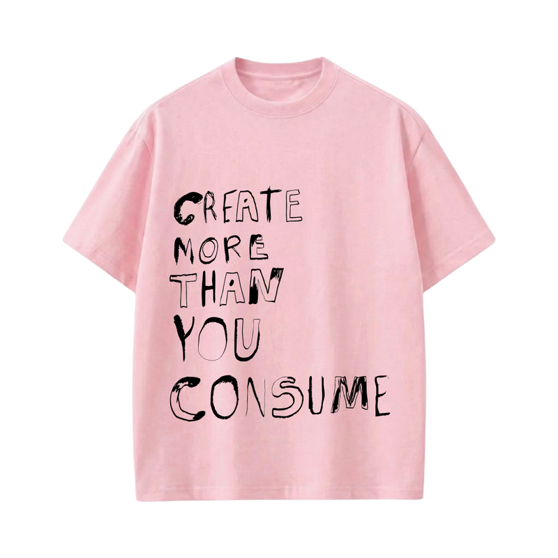 Smiling Cat-Create More Than U Consume Tshirt(Pink)