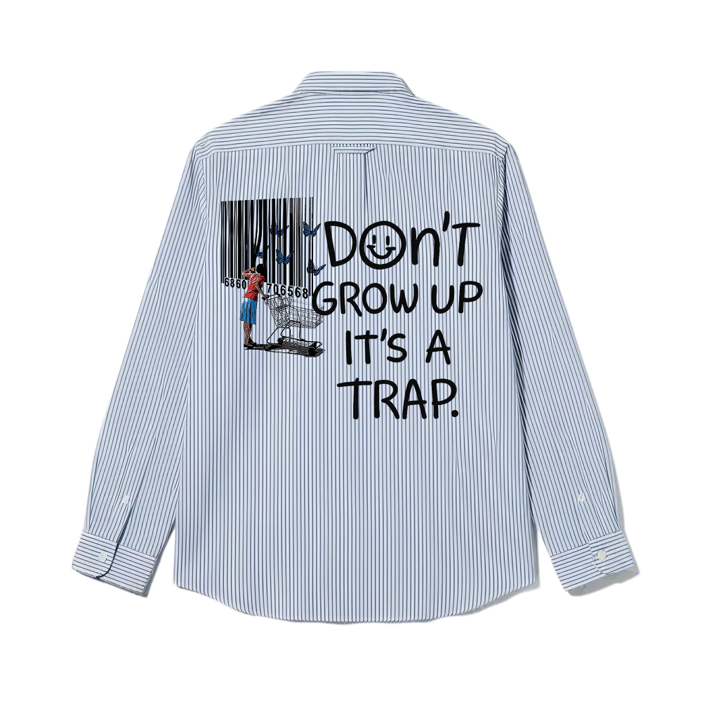 Smiling Cat-Don_t Grow Up It_s A Trap Striped Shirt(Blue)