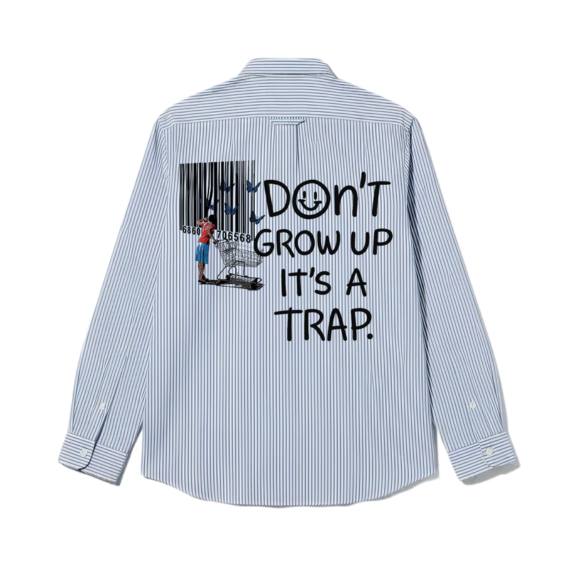 Smiling Cat-Don_t Grow Up It_s A Trap Striped Shirt(Blue)