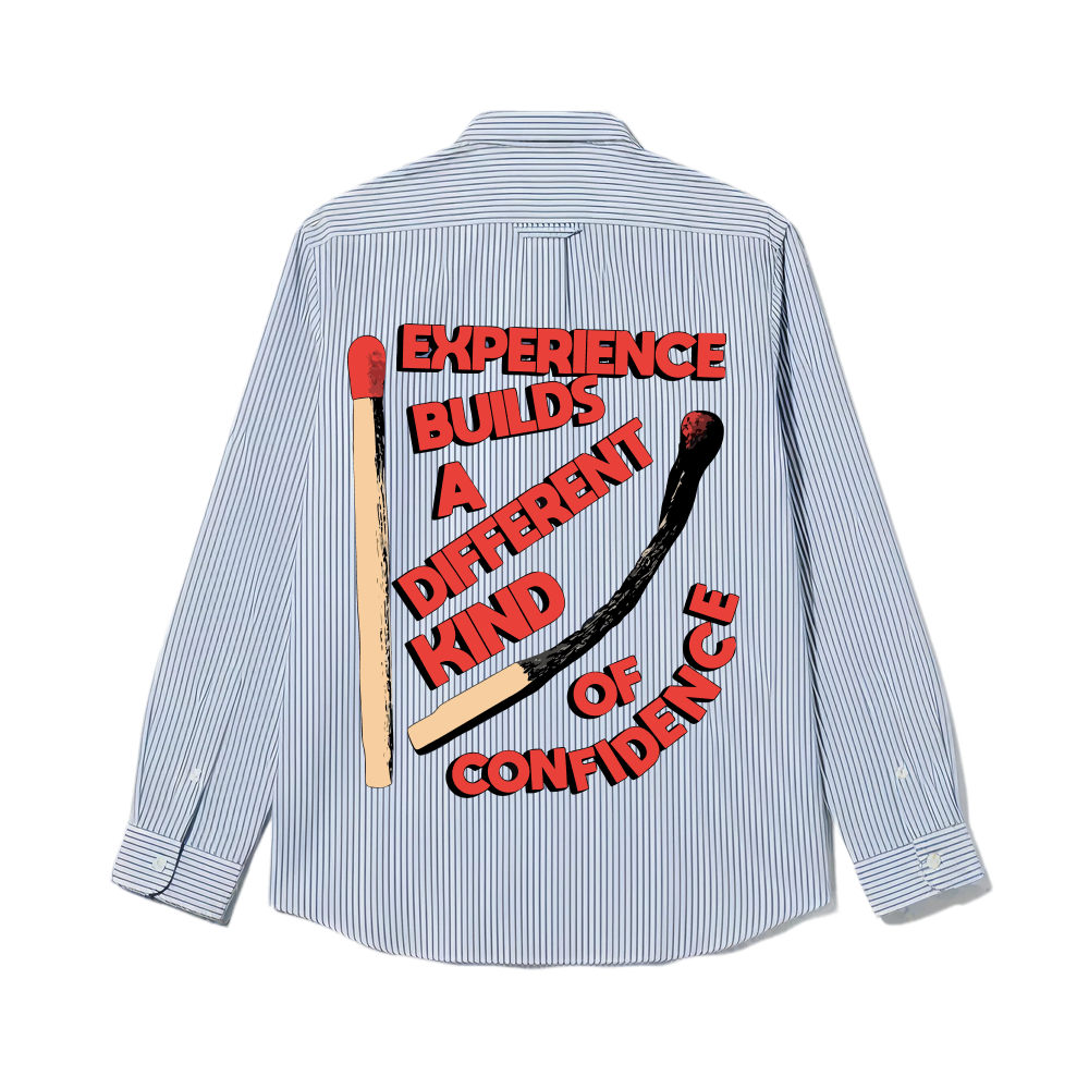 Smiling Cat- Experience Builds Confidence Striped Shirt