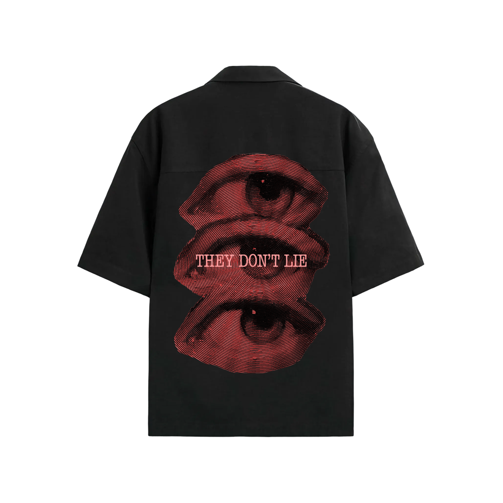 Smiling Cat- Eyes Don_t Lie Bowling Shirt(Black)