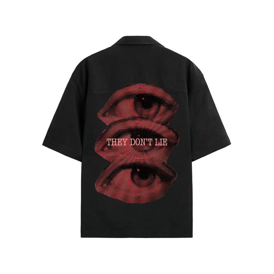 Smiling Cat- Eyes Don_t Lie Bowling Shirt(Black)