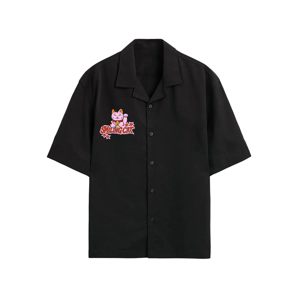 Smiling Cat- Eyes Don_t Lie Bowling Shirt(Black)