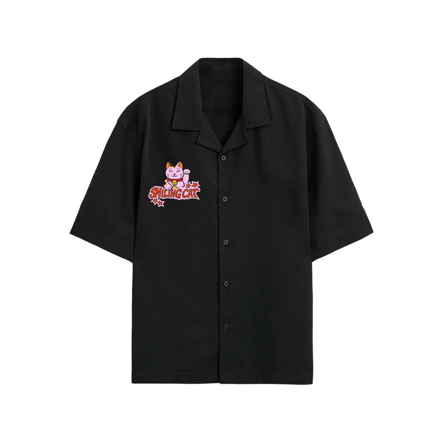 Smiling Cat- Eyes Don_t Lie Bowling Shirt(Black)