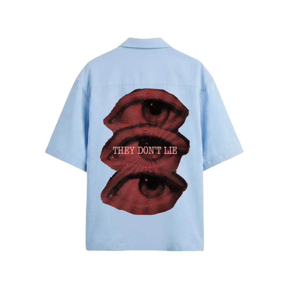 Smiling Cat- Eyes Don_t Lie Bowling Shirt(Light Blue)