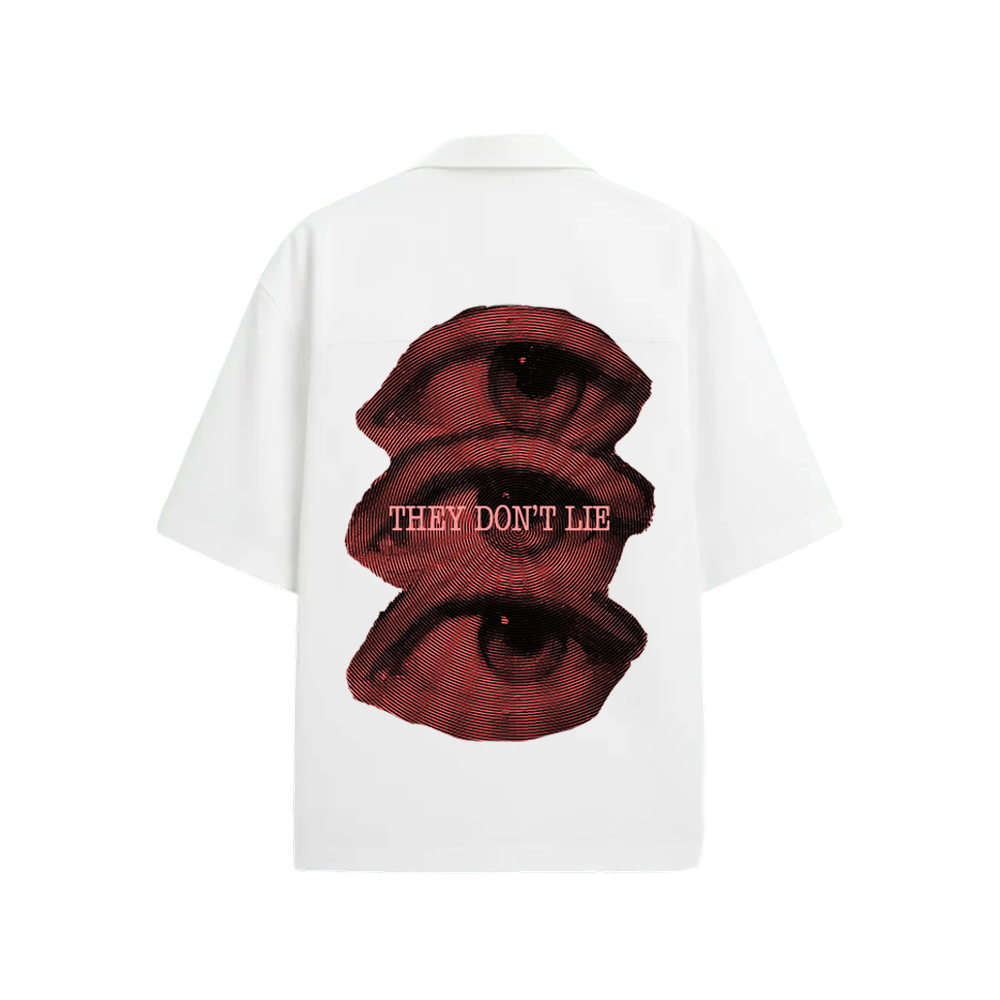 Smiling Cat- Eyes Don_t Lie Bowling Shirt(White)
