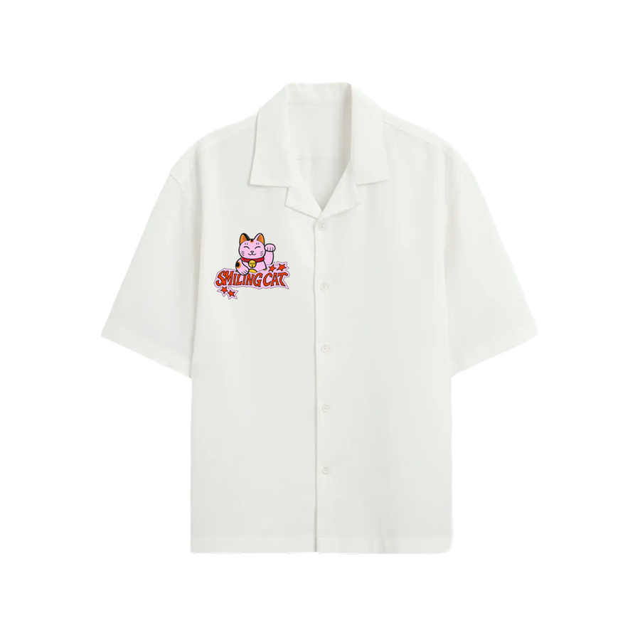 Smiling Cat- Eyes Don_t Lie Bowling Shirt(White)