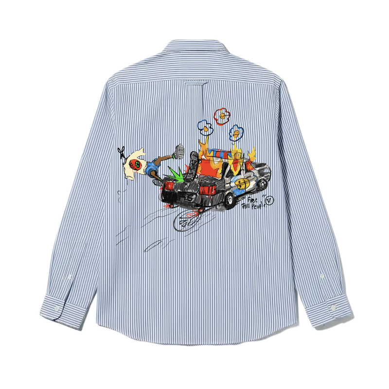 Smiling Cat- Free The People Striped Shirt(Blue)