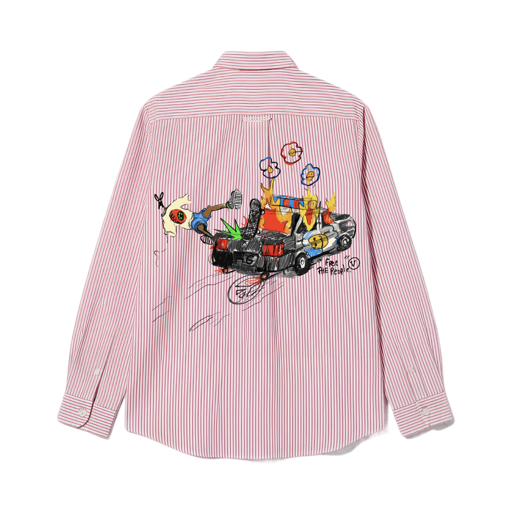 Smiling Cat- Free The People Striped Shirt(Pink)