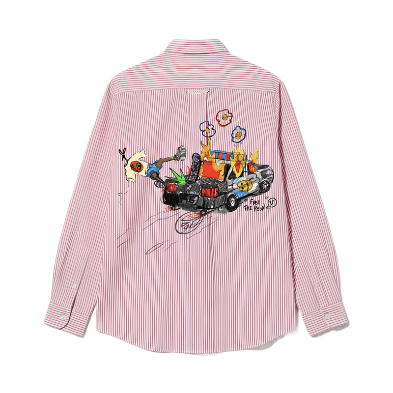 Smiling Cat- Free The People Striped Shirt(Pink)