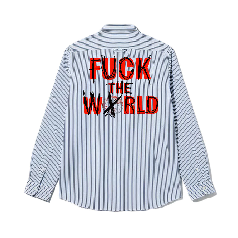 Smiling Cat- Fuck The World Striped Shirt