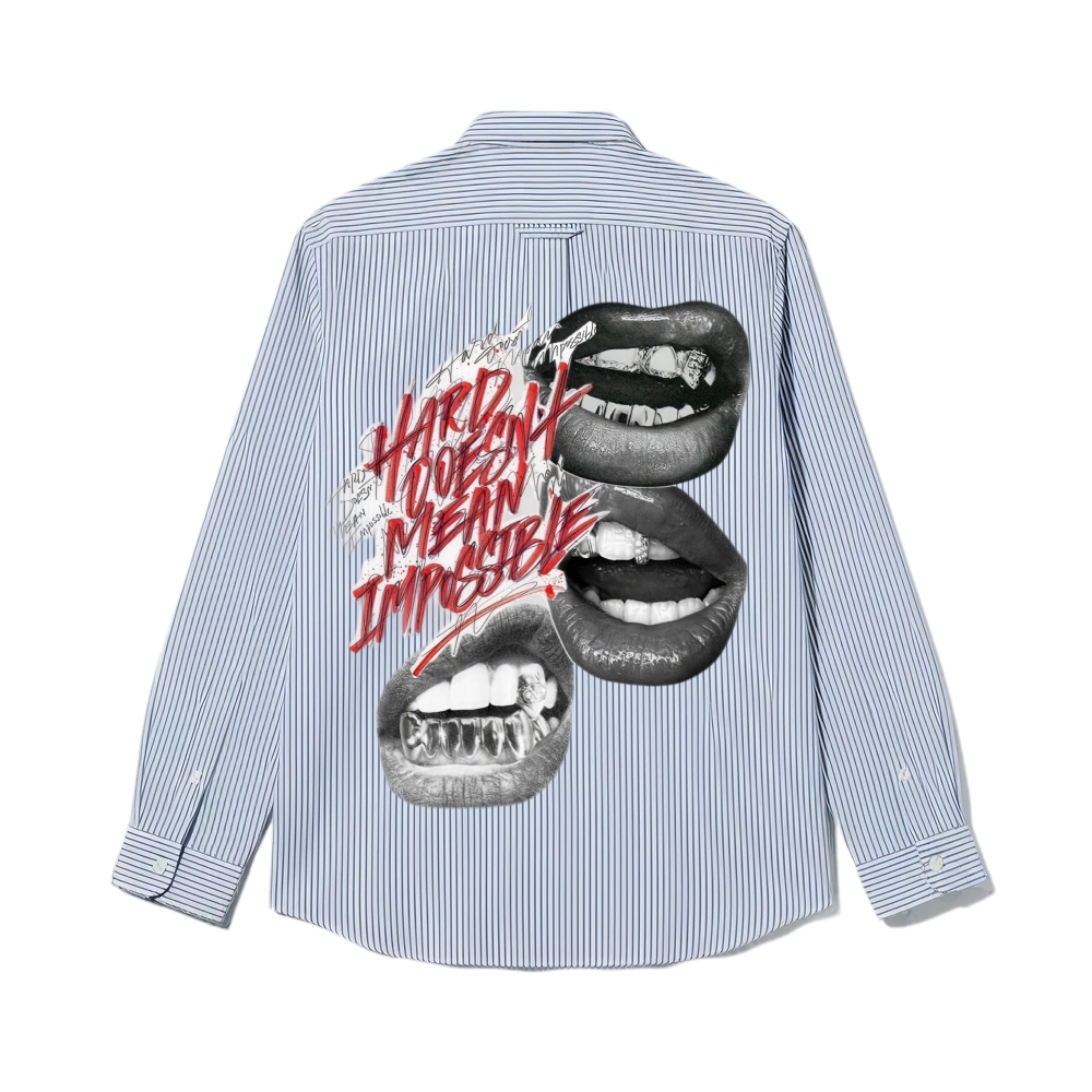 Smiling Cat-Hard Doesn_t Mean Impossible Striped Shirt(Blue)