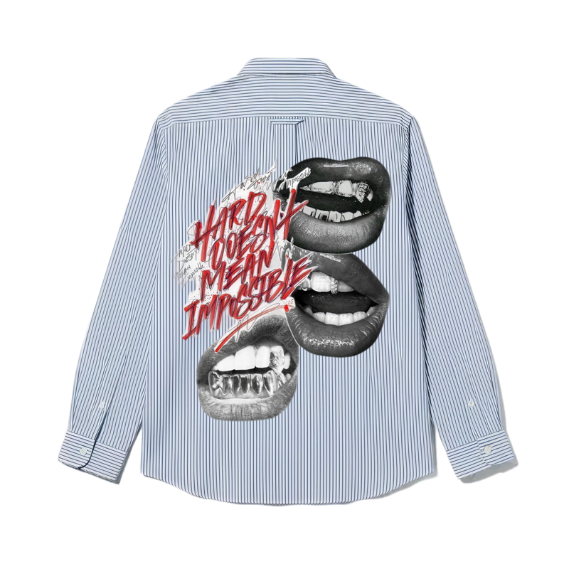 Smiling Cat-Hard Doesn_t Mean Impossible Striped Shirt(Blue)