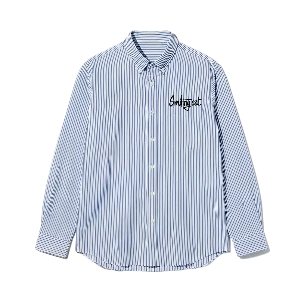 Smiling Cat-I Am Fine Striped Shirt(Blue)