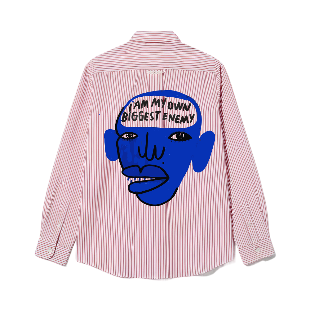 Smiling Cat- I Am My Own Enemy Striped Shirt