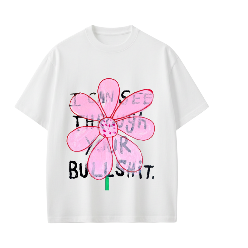 Smiling Cat- I Can See Through Your Bullshit Tshirt(White)