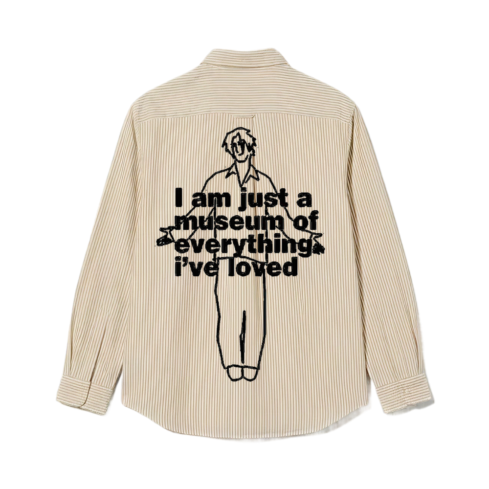 Smiling Cat- I am Just A Museum Striped Shirt