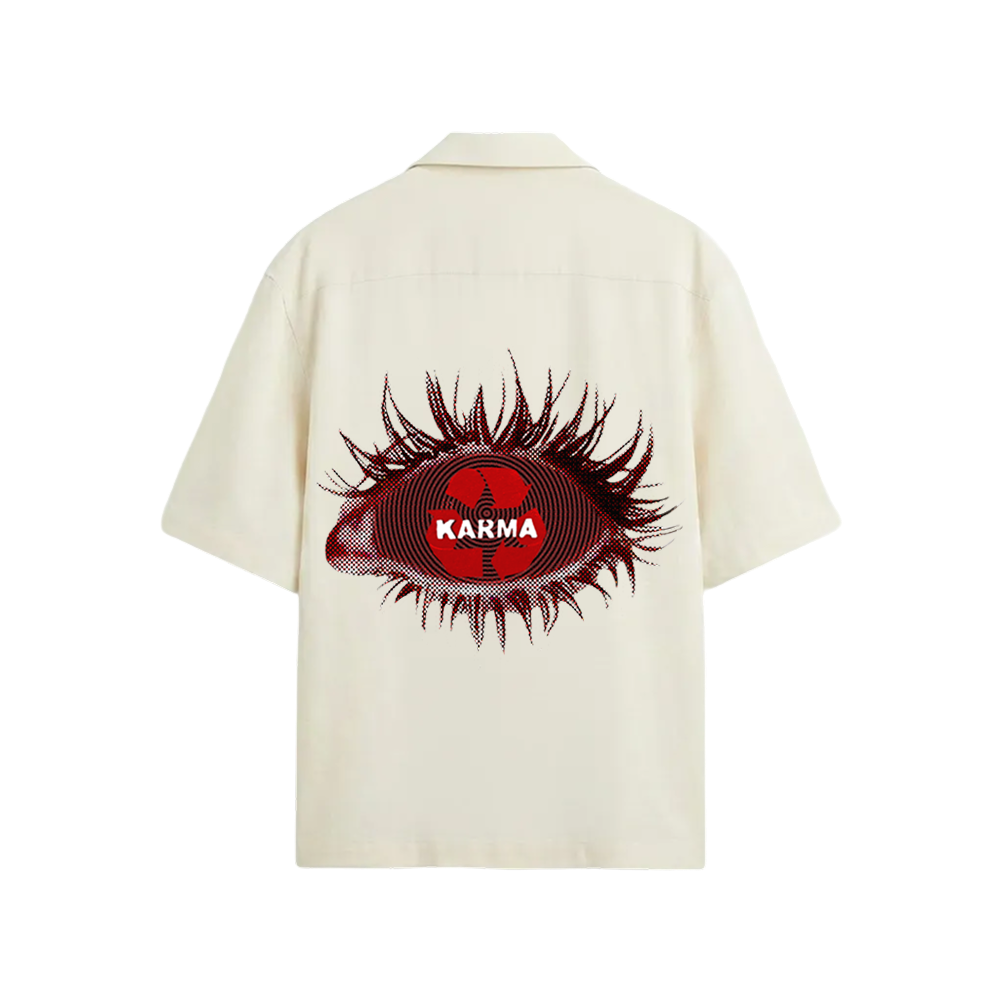 Smiling Cat- Eyes Don_t Lie Bowling Shirt(White)