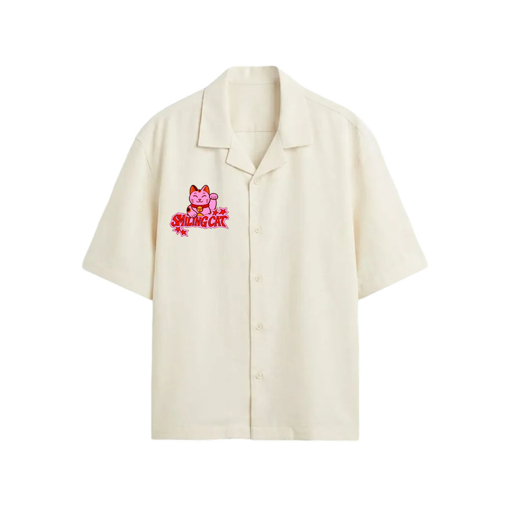 Smiling Cat- Eyes Don_t Lie Bowling Shirt(White)