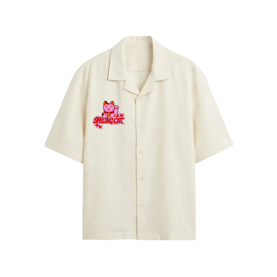 Smiling Cat- Eyes Don_t Lie Bowling Shirt(White)